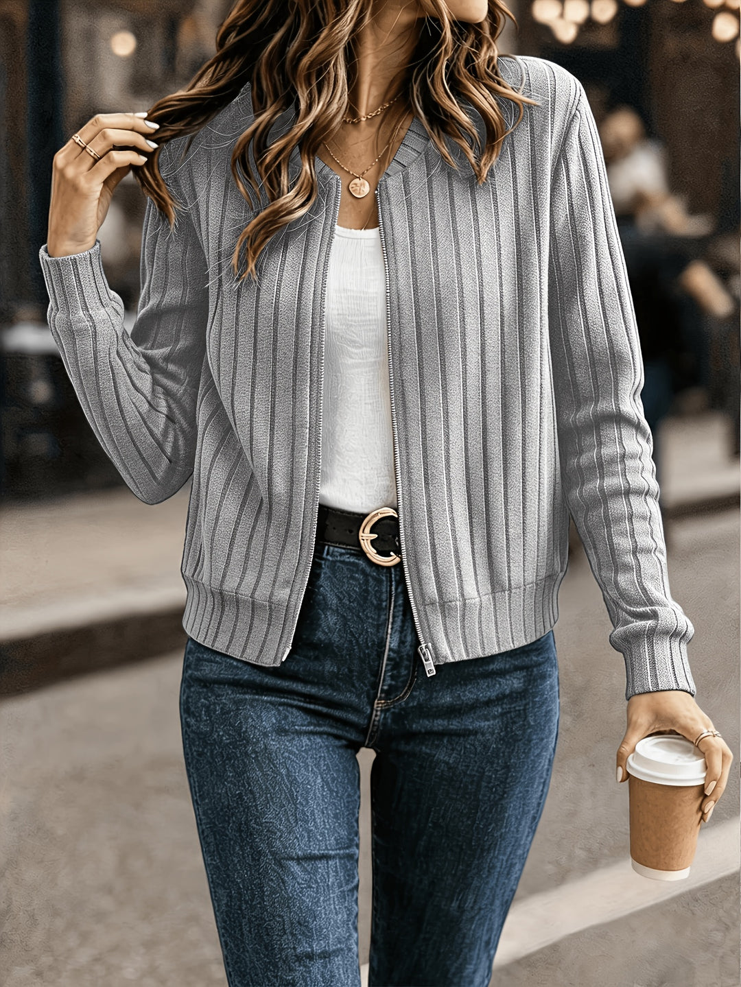 Corinne | Refined Ribbed Zip Jacket