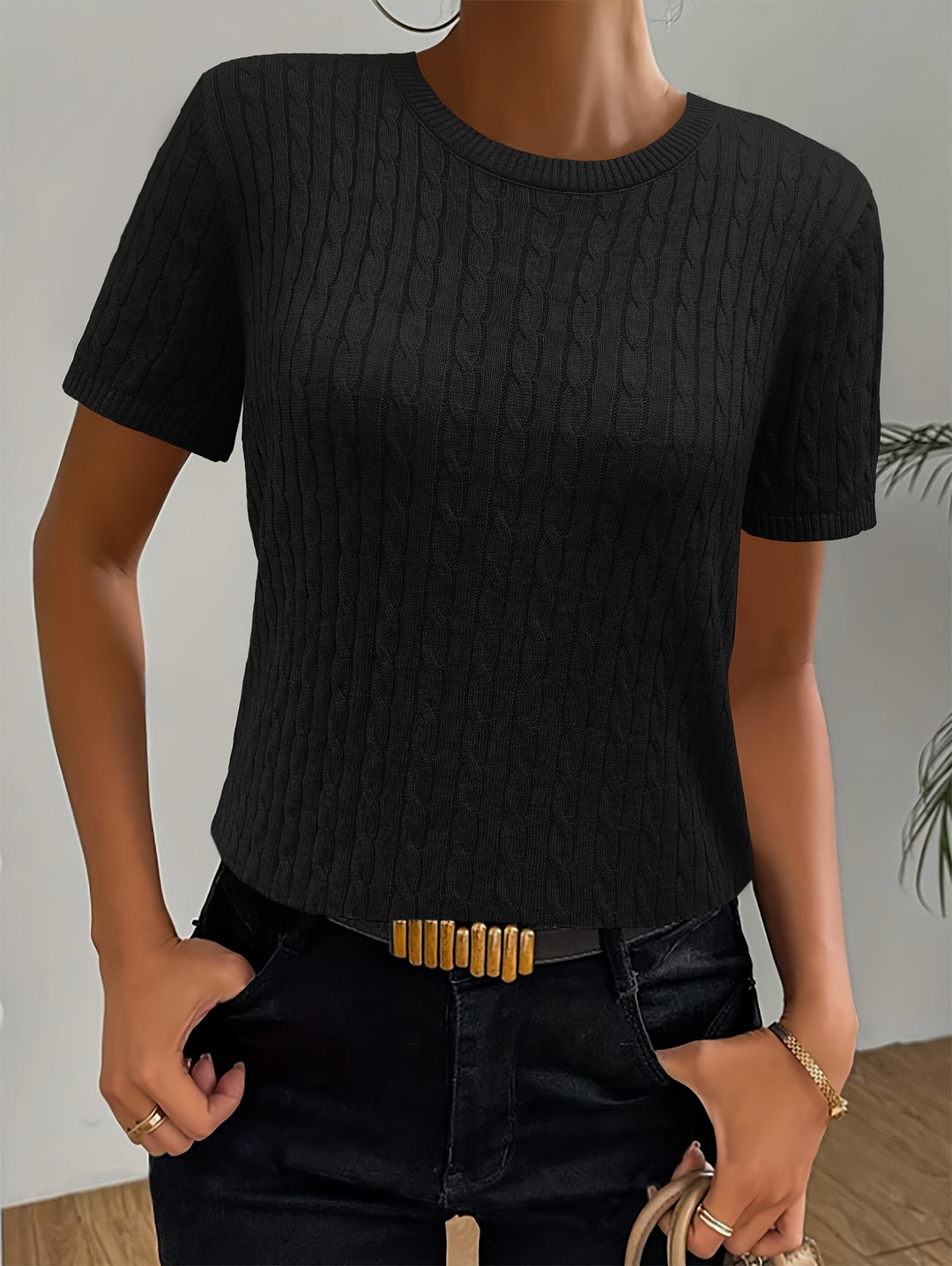 Josie | Cable-Textured Short Sleeve Top