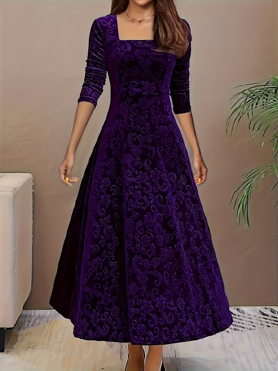 Farida | Elegant Mid Sleeve Floral Dress