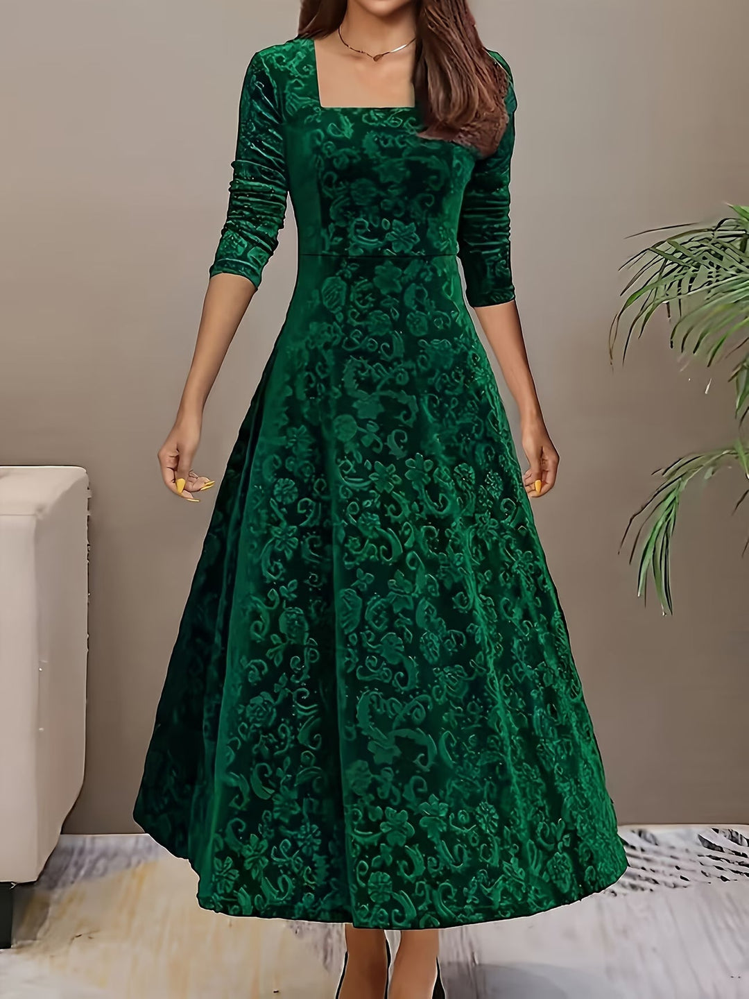 Farida | Elegant Mid Sleeve Floral Dress