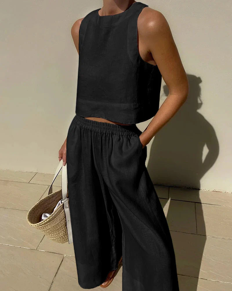 Sabrina | Casual Sleeveless Shirt and Pants Set