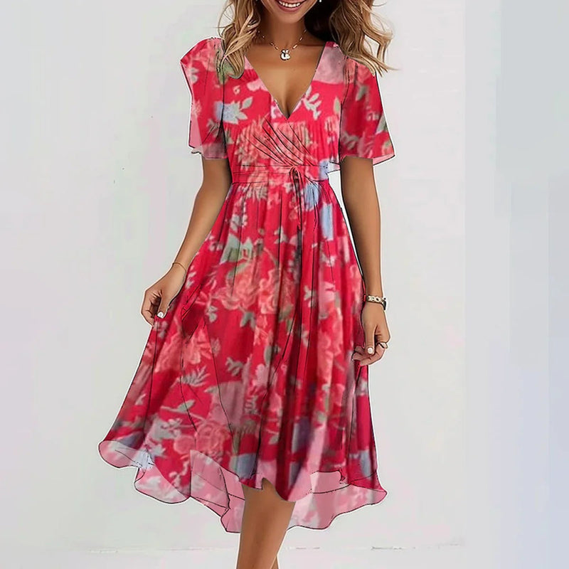 Paloma | Elegant Short Sleeve Printed Dress