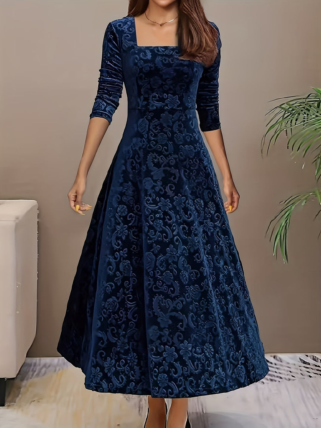 Farida | Elegant Mid Sleeve Floral Dress