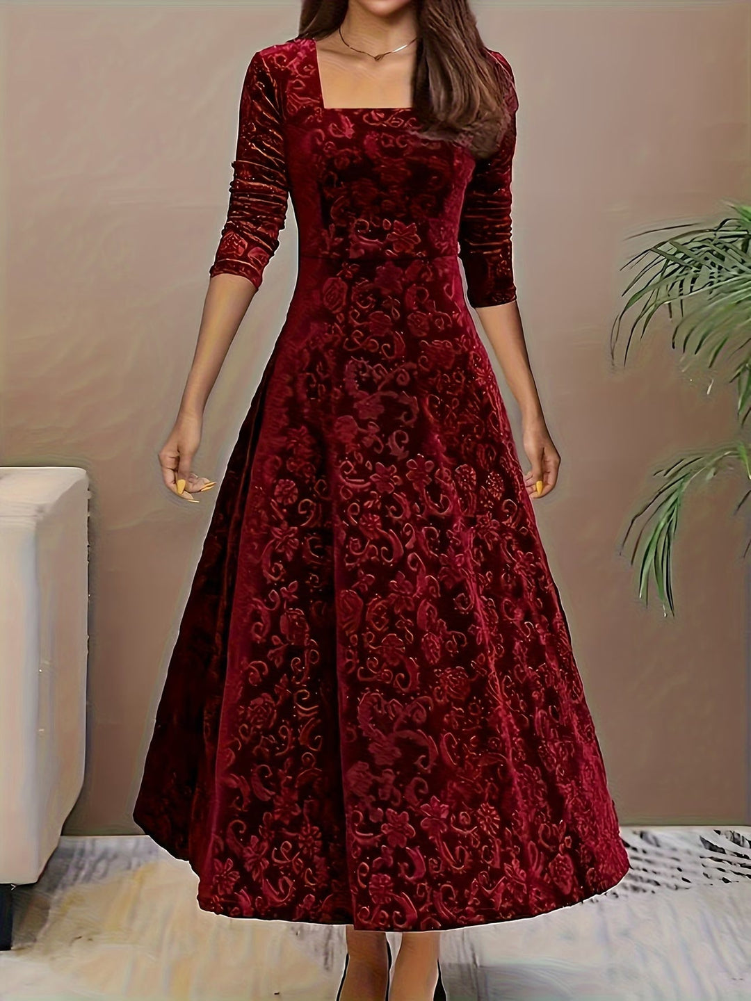 Farida | Elegant Mid Sleeve Floral Dress