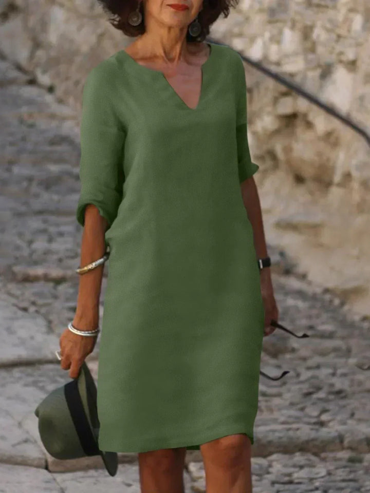 Rosalie | Elegant V-Neck Draped Midi Dress